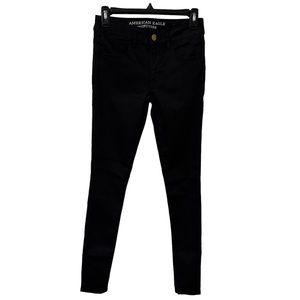 AMERICAN EAGLE OUTFITTERS Black Mid Rise Super Super‎ Stretch Jeggings 2 long
